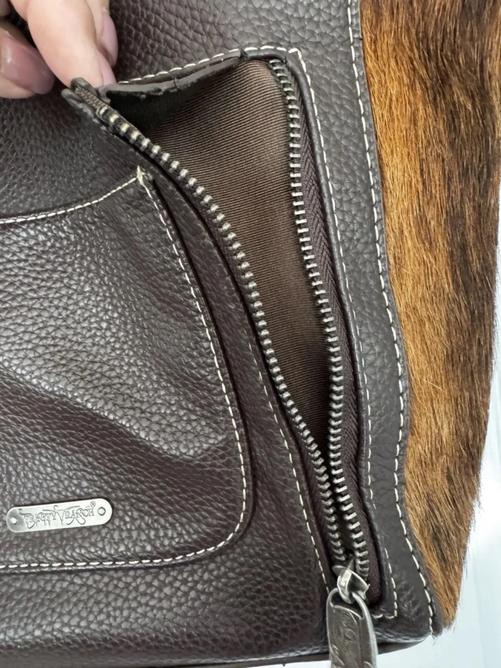 Trinity Ranch Concealed Carry Hair On Cowhide Brown Shoulder Bag Purse Studs